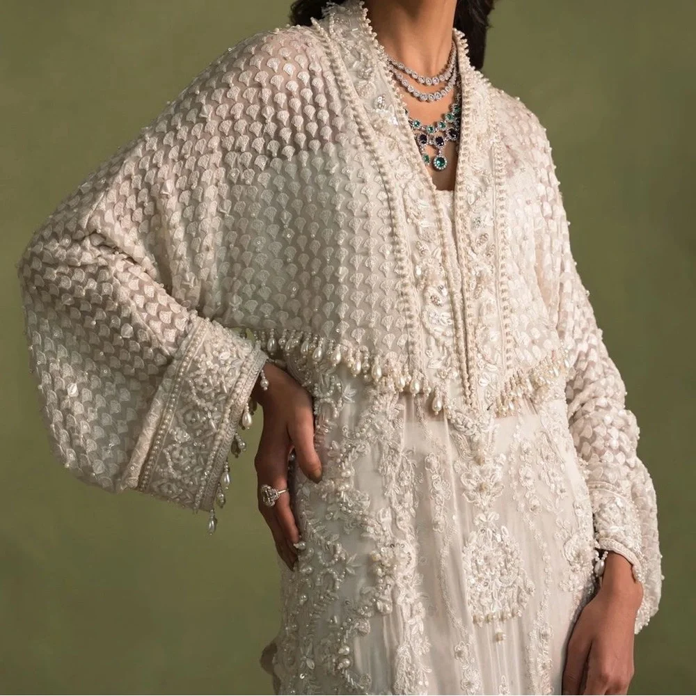 Ammara Khan - Pearl White kaftaan - medium - Picture 2 of 5